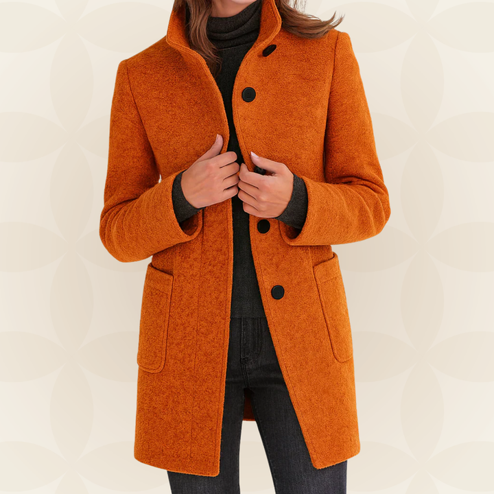 Joclyne - Manteau Long à Col Montant Boutons et Poches