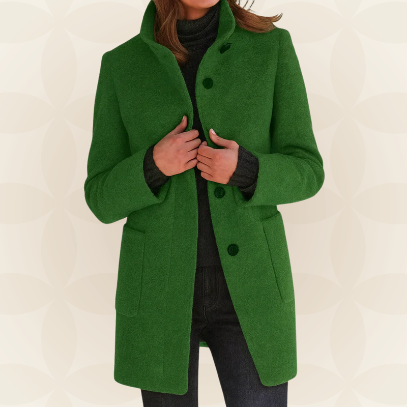 Joclyne - Manteau Long à Col Montant Boutons et Poches