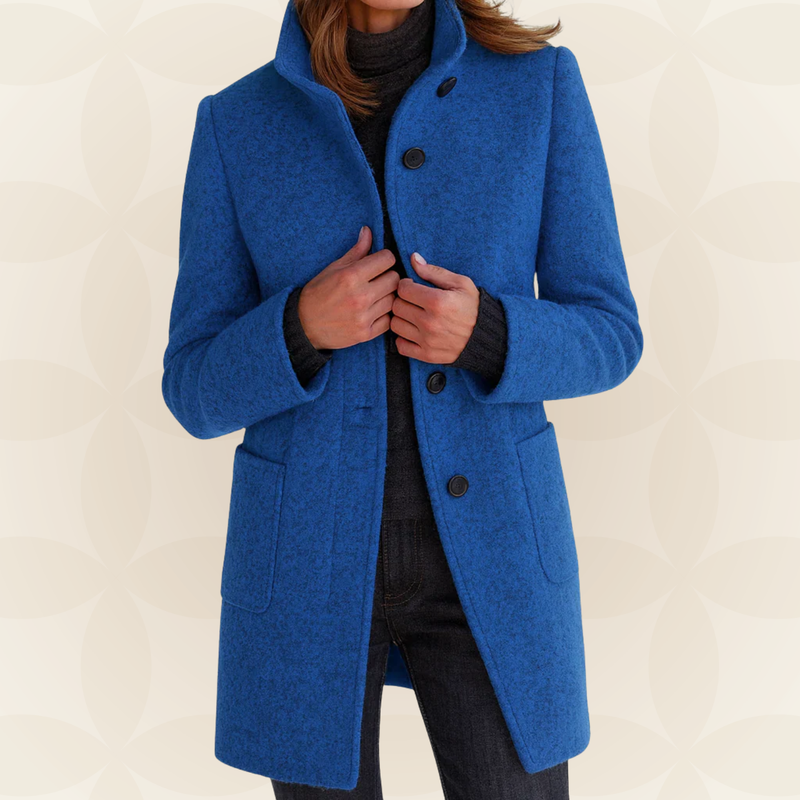 Joclyne - Manteau Long à Col Montant Boutons et Poches