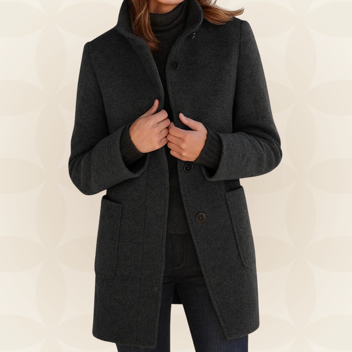 Joclyne - Manteau Long à Col Montant Boutons et Poches