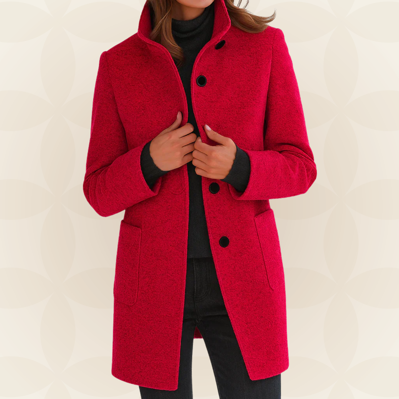 Joclyne - Manteau Long à Col Montant Boutons et Poches