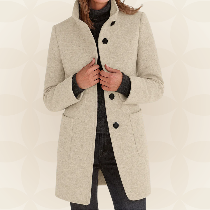 Joclyne - Manteau Long à Col Montant Boutons et Poches