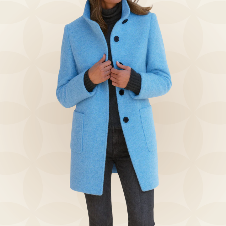 Joclyne - Manteau Long à Col Montant Boutons et Poches