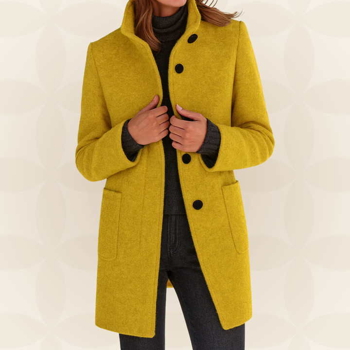 Joclyne - Manteau Long à Col Montant Boutons et Poches