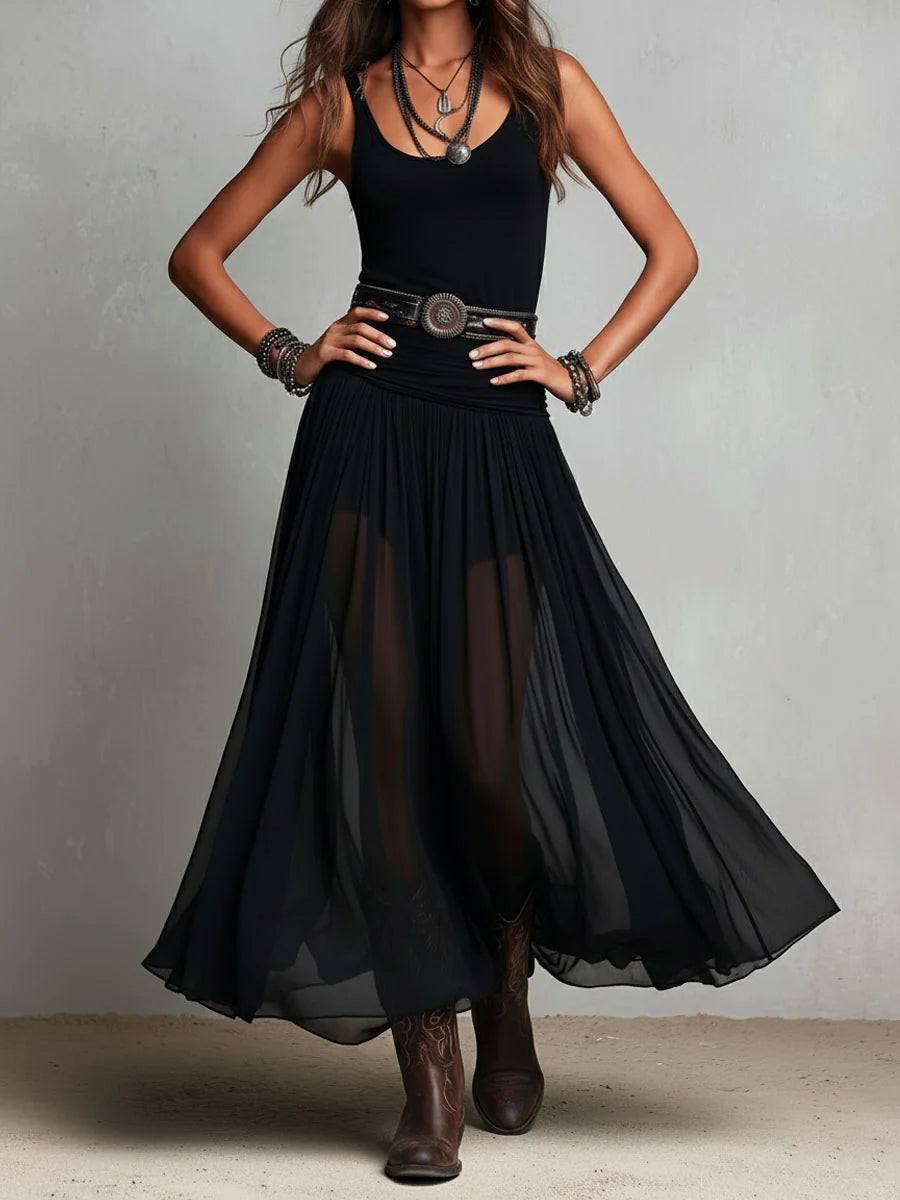 Odetta - Robe Longue élégante En Tulle Avec Ceinture