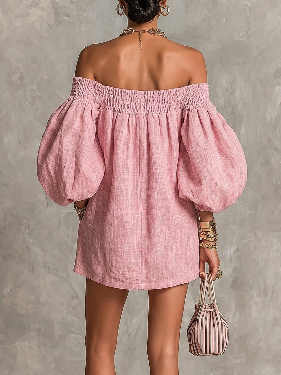 Rewina - Mini-Robe À Épaules Dénudées Et Manches Lanterne