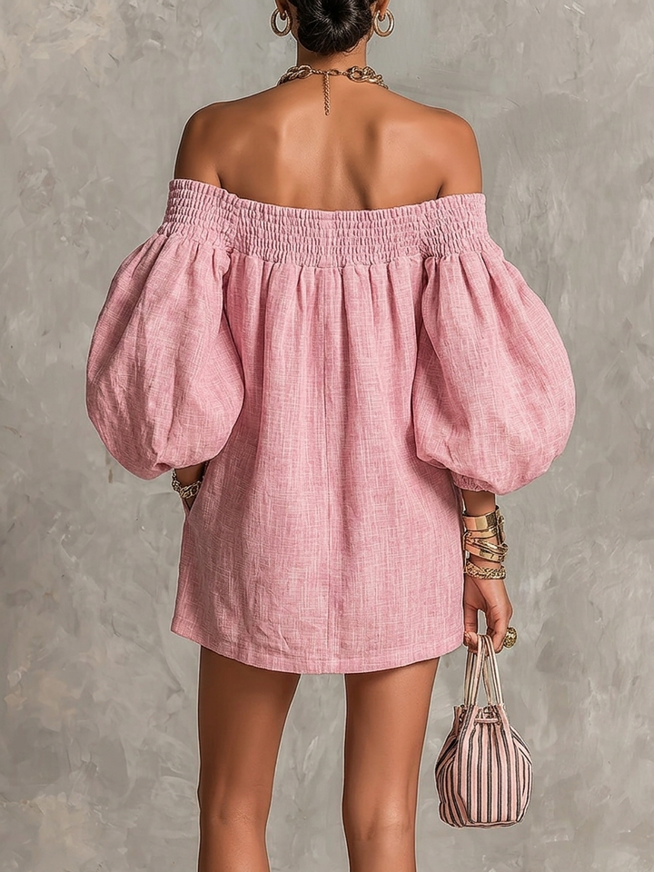 Rewina - Mini-Robe À Épaules Dénudées Et Manches Lanterne