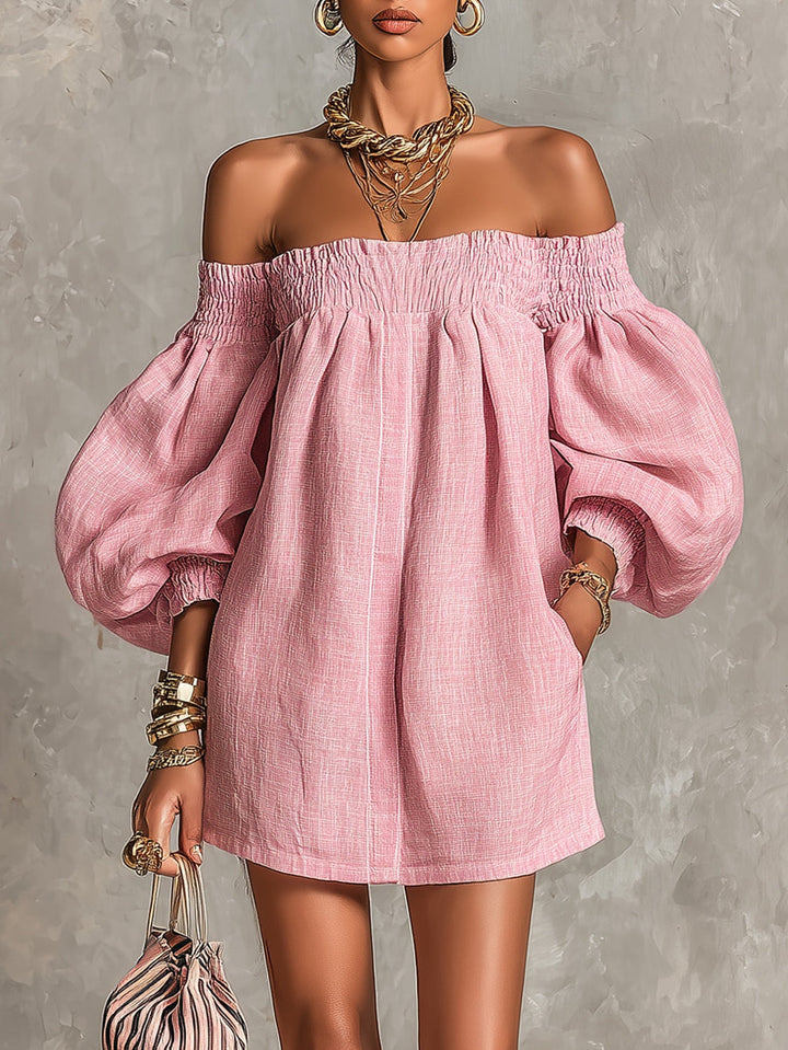 Rewina - Mini-Robe À Épaules Dénudées Et Manches Lanterne