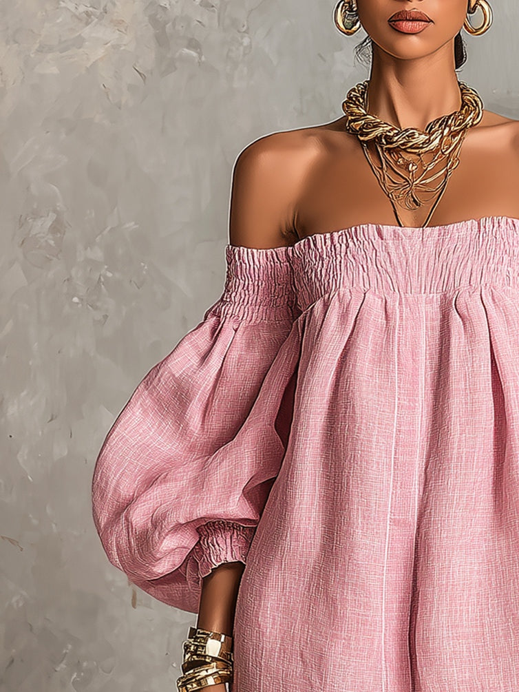 Rewina - Mini-Robe À Épaules Dénudées Et Manches Lanterne