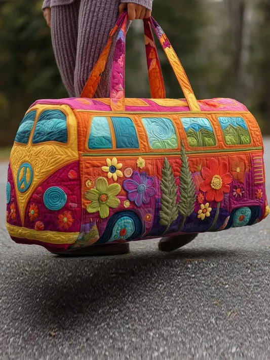 RetroBloom - Sac de Voyage Matelassé à Imprimé « Camping Car Vintage »