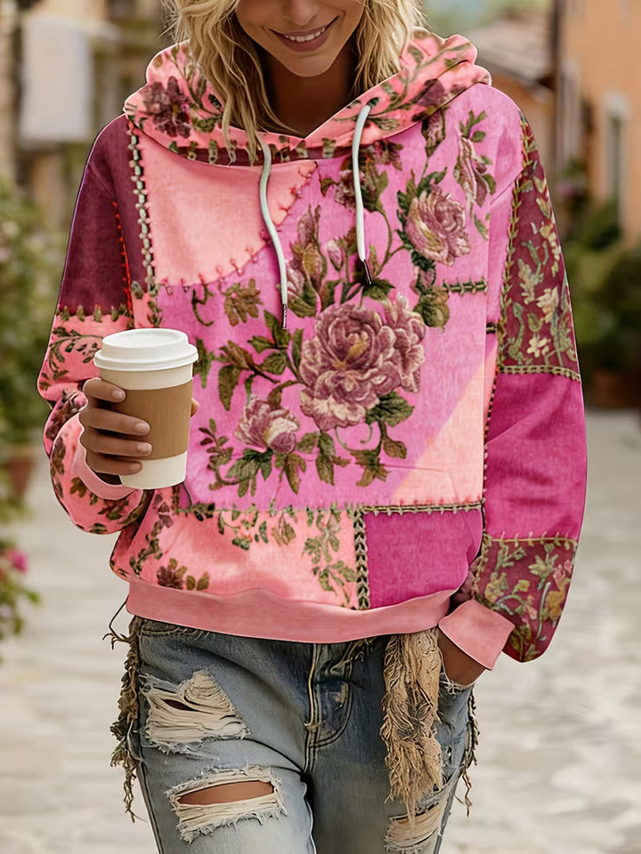 Norella - Sweat à capuche à manches longues en patchwork floral