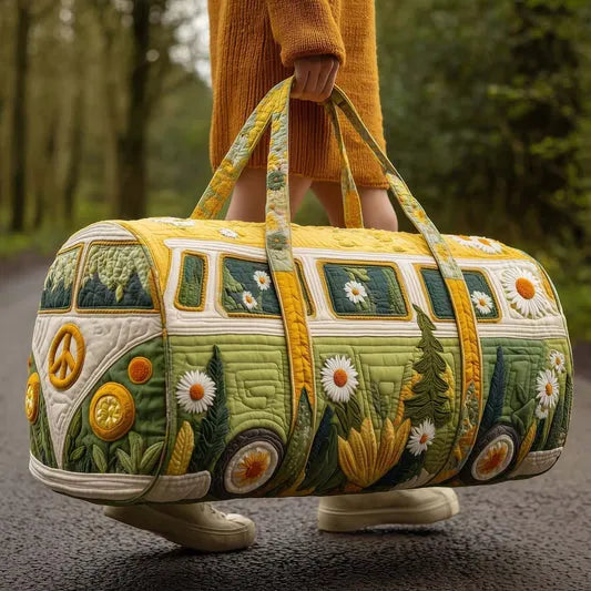 RetroBloom - Sac de Voyage Matelassé à Imprimé « Camping Car Vintage »