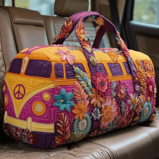 RetroBloom - Sac de Voyage Matelassé à Imprimé « Camping Car Vintage »