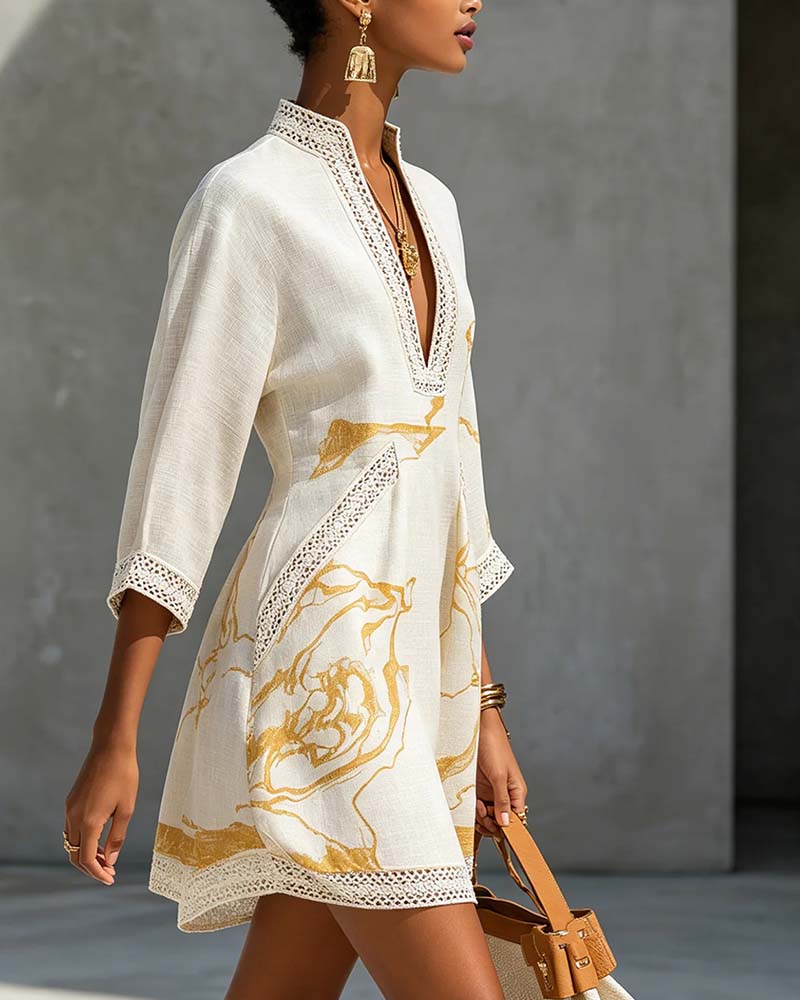 Soeun - Robe À Col Montant et Manches Semi-ajourées
