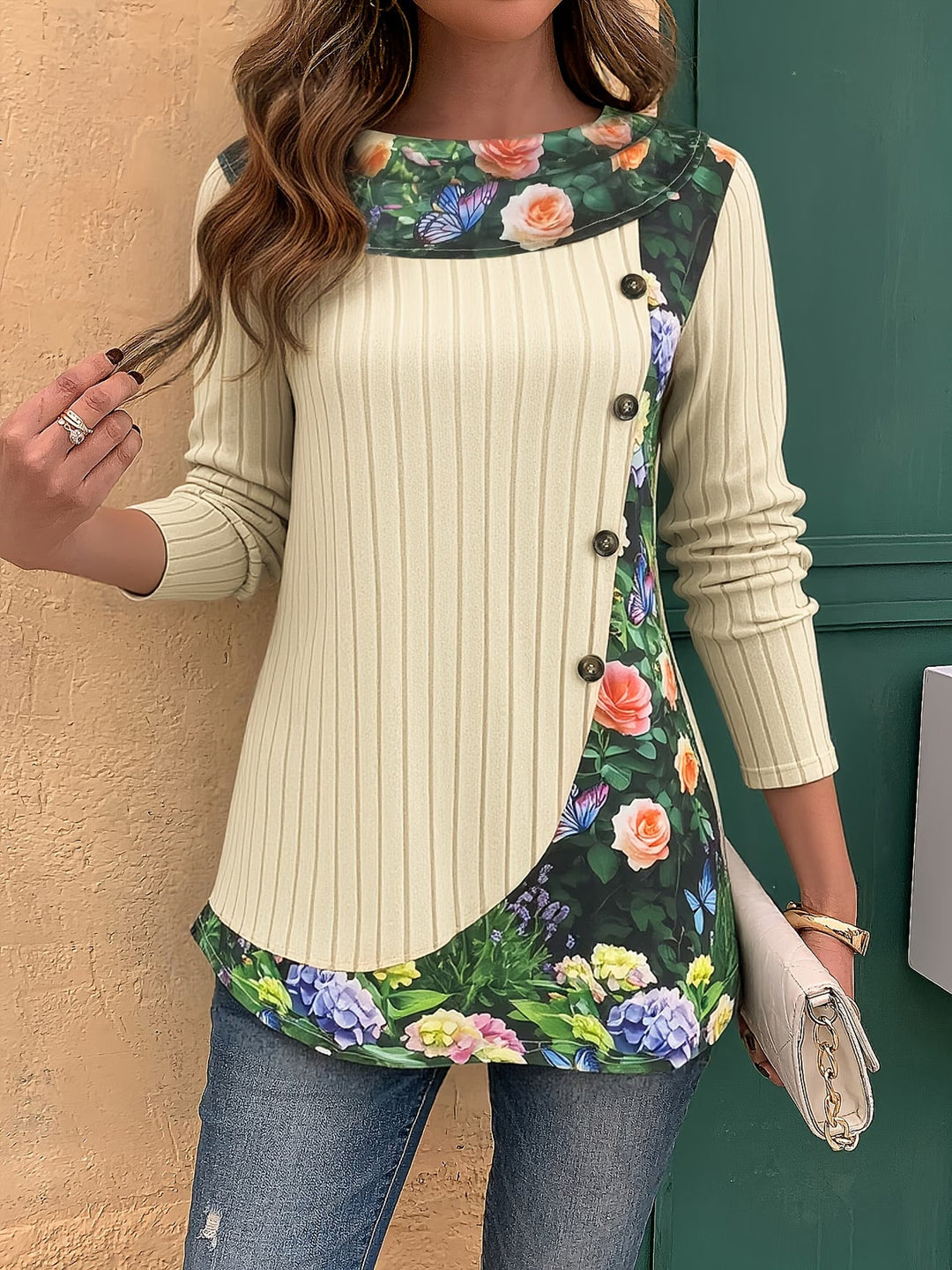 Lizeth - T-Chemise À Col Rond Et Manches Longues