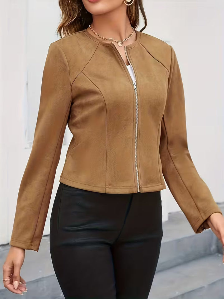 Eria - Veste en Daim À Col Rond Et Fermeture Éclair