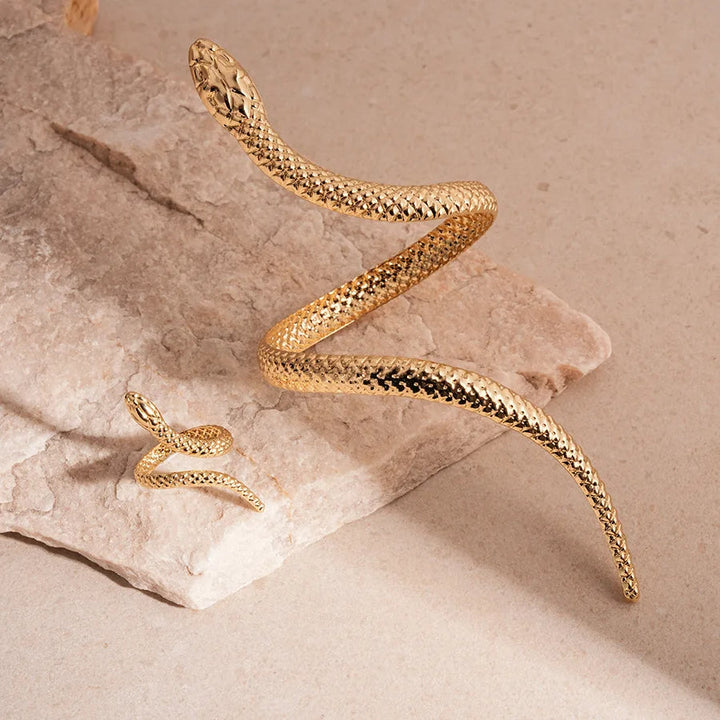 Zevella - Ensemble Bracelet Et Bague « Serpent Sculpté