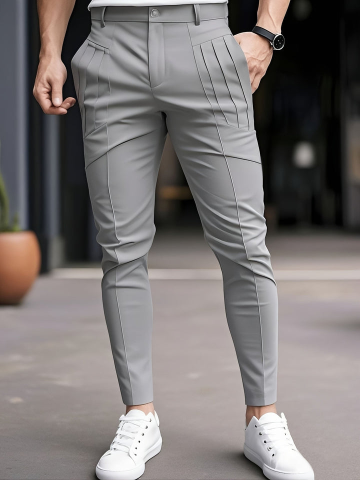 Alexey - Pantalon Décontracté À Coupe Ajustée À Plis Et Poches en Biais