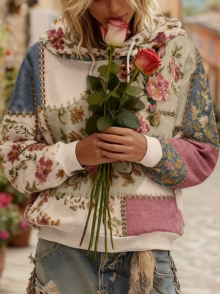 Norella - Sweat à capuche à manches longues en patchwork floral