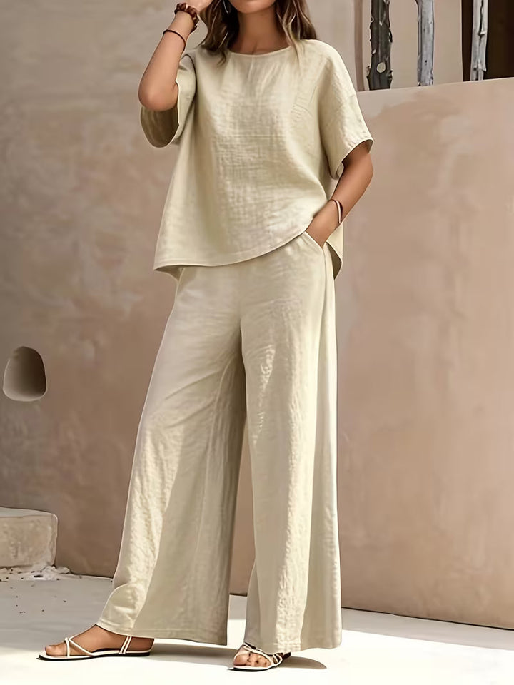 Josy - Ensemble Pantalon à Jambes Larges et Haut à Manches Courtes