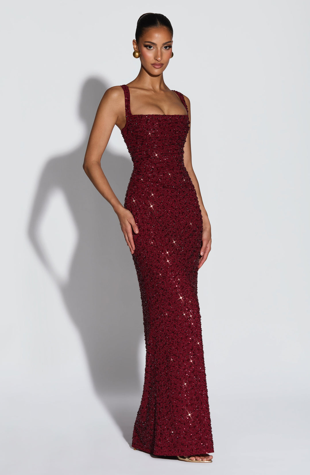 Rekina - Robe Longue à Paillettes Et Encolure Carrée