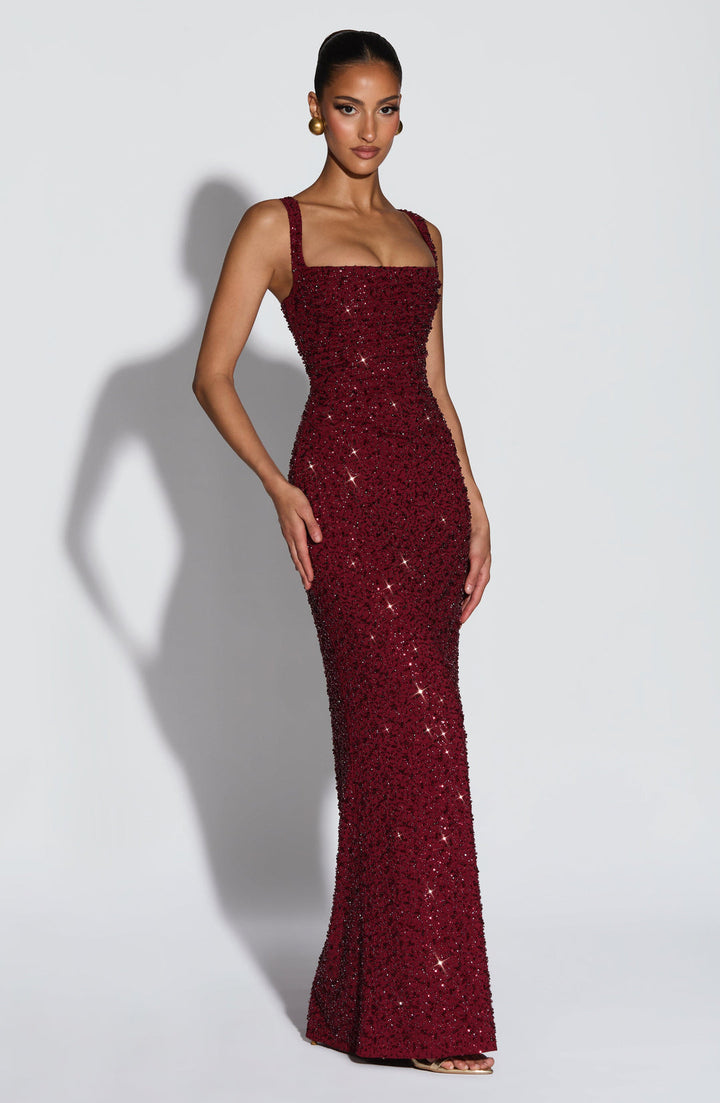 Rekina - Robe Longue à Paillettes Et Encolure Carrée