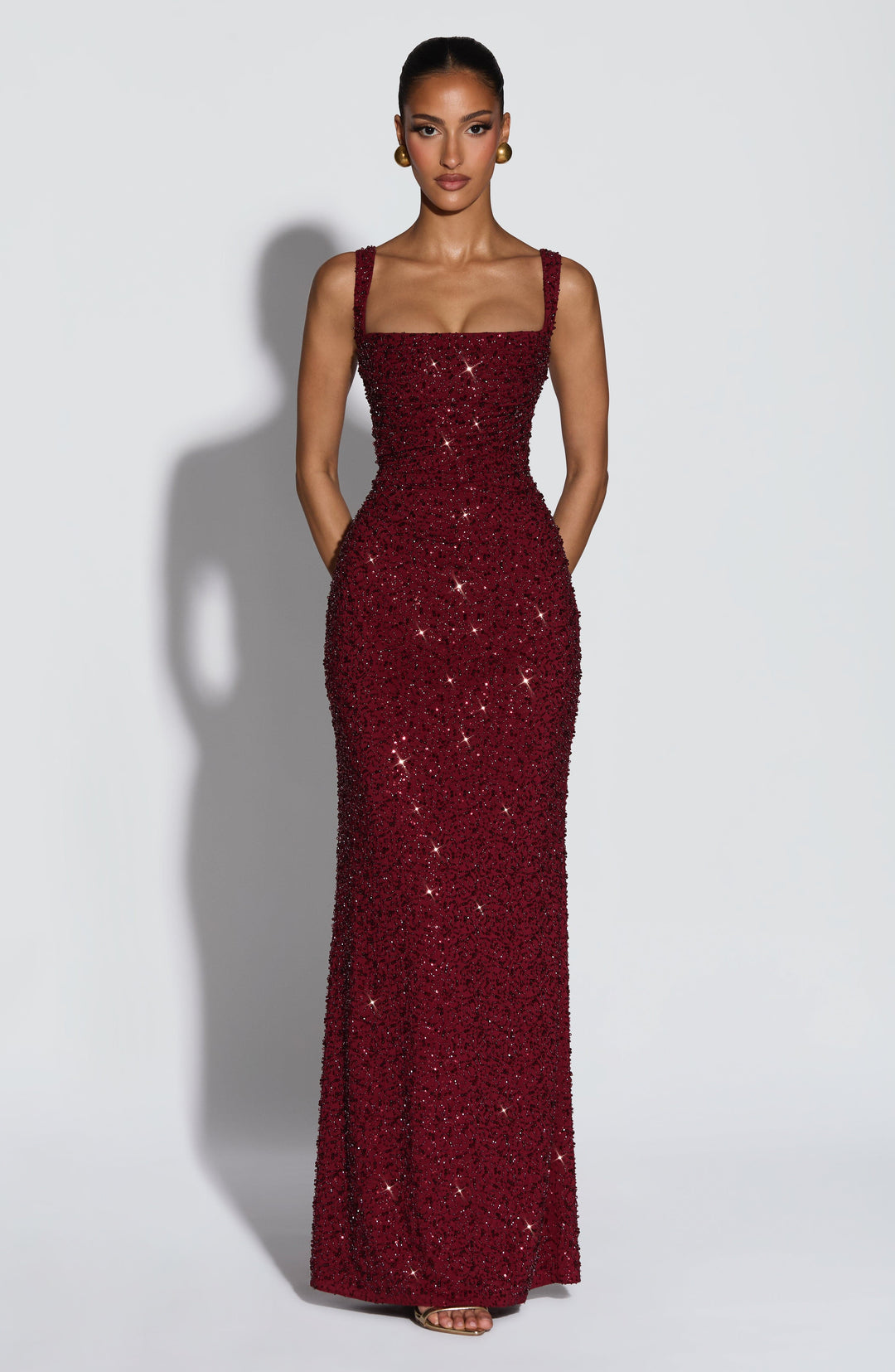 Rekina - Robe Longue à Paillettes Et Encolure Carrée
