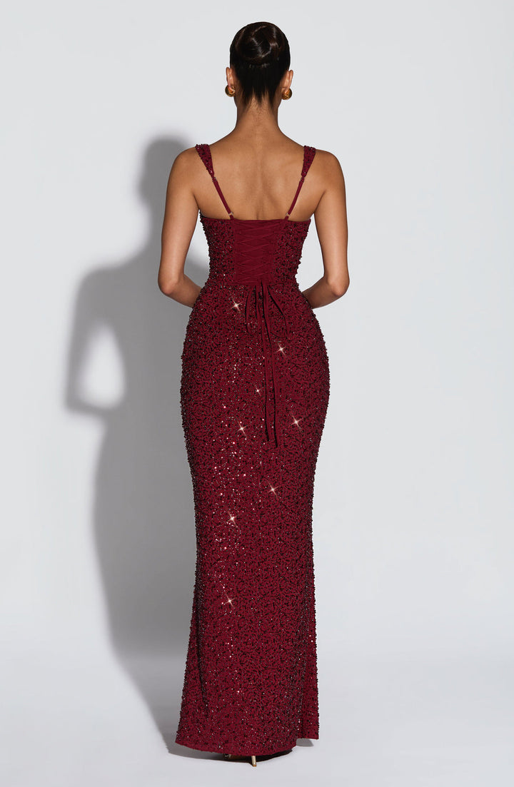 Rekina - Robe Longue à Paillettes Et Encolure Carrée