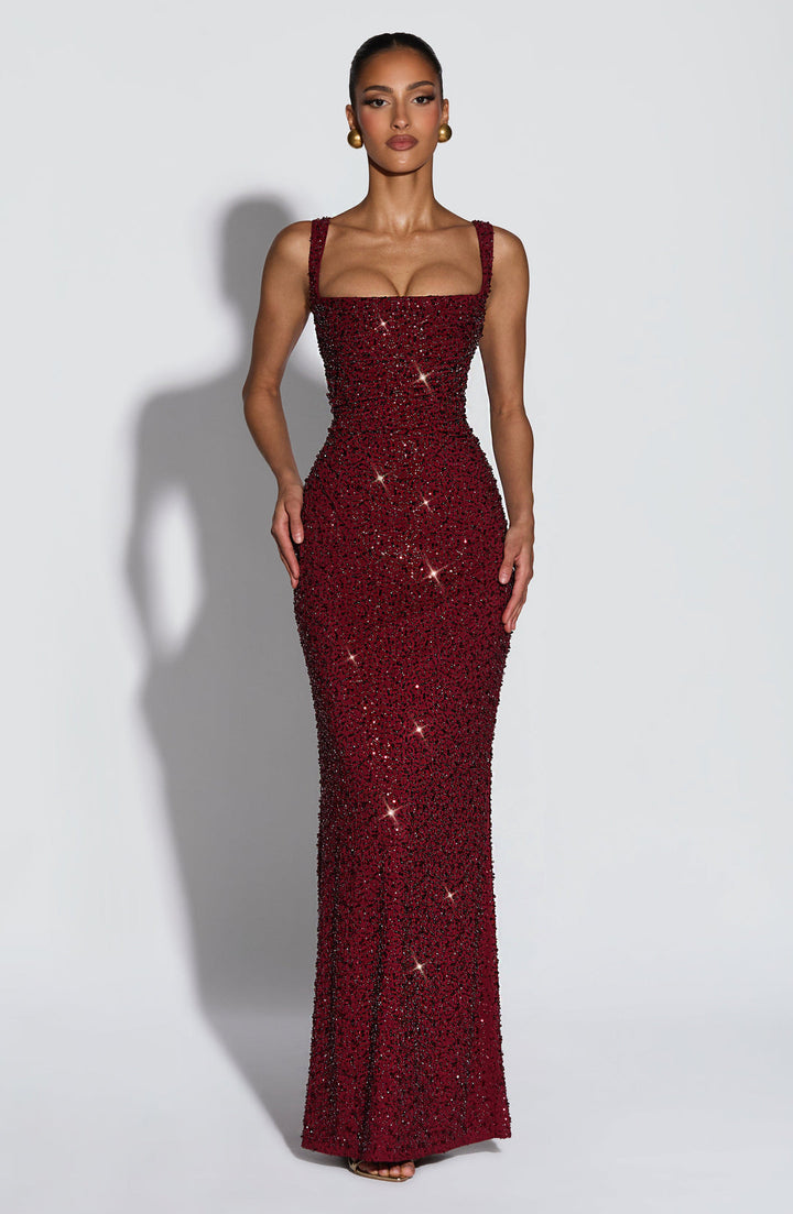Rekina - Robe Longue à Paillettes Et Encolure Carrée