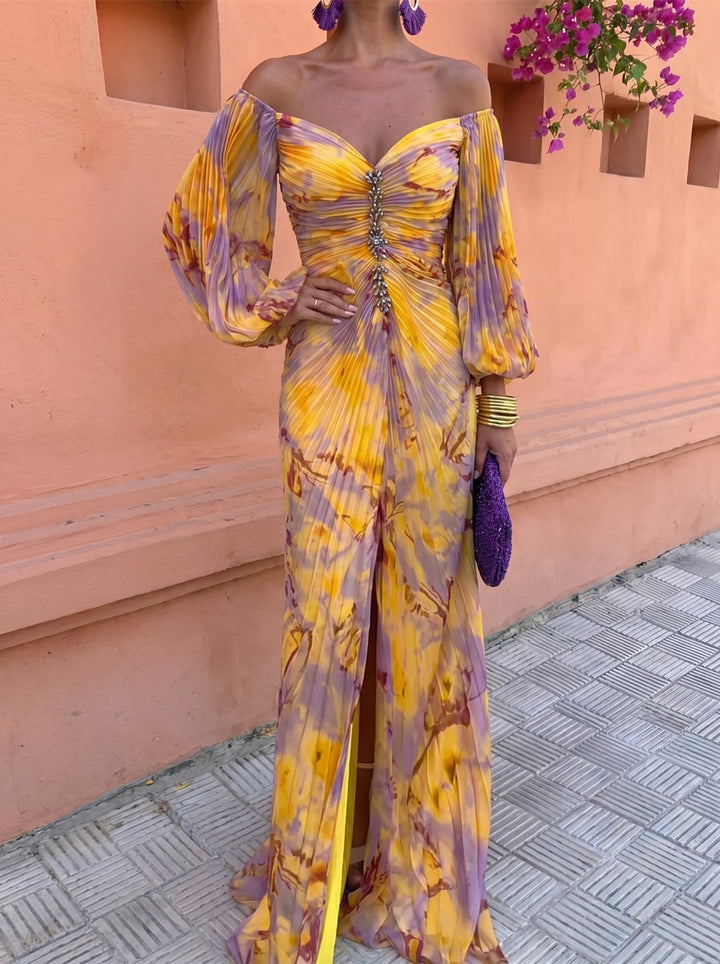 Calvillo - Robe Longue À Manches Longues, Plissée Et À Motif Floral