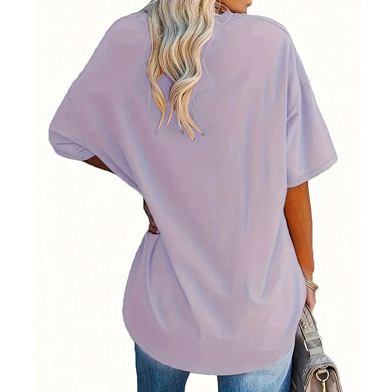 Aijia - T-chemise À Col en V Imprimé Roses