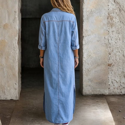 Noshina - Robe Longue en Denim À Boutons Sur Le Devant