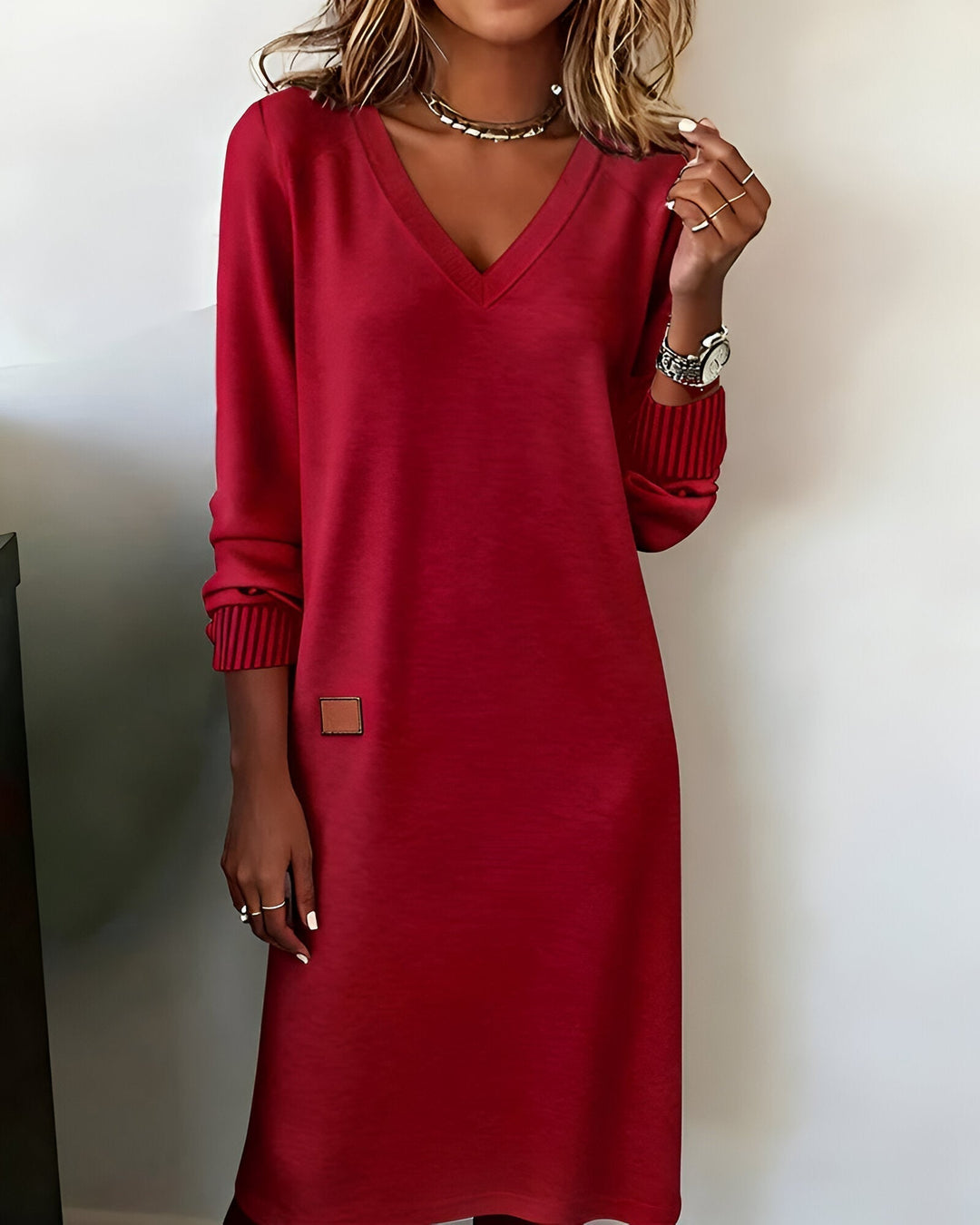 Kymari - Robe Longue Décontractée en Maille À Col en V