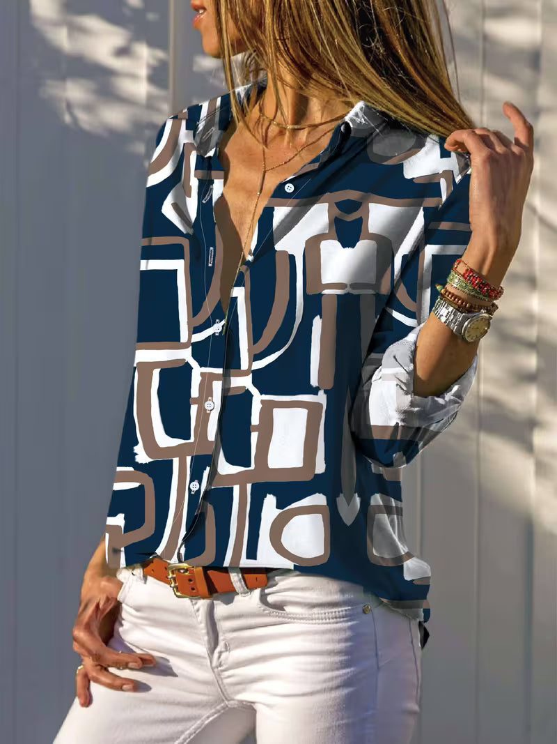 Fizana - Chemise Décontractée en Mousseline À Imprimé Géométrique