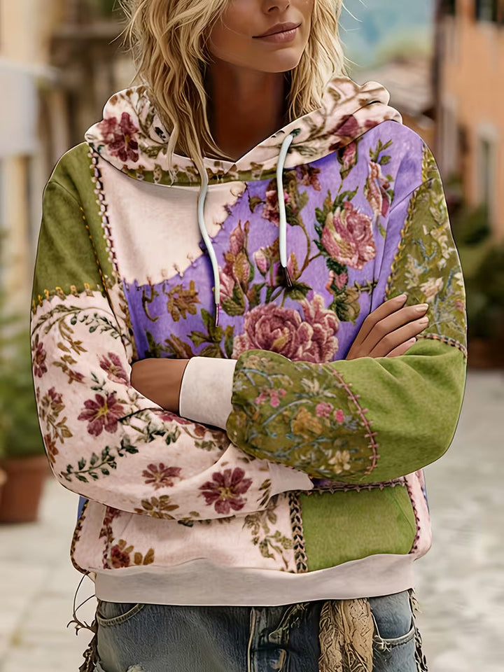 Norella - Sweat à capuche à manches longues en patchwork floral