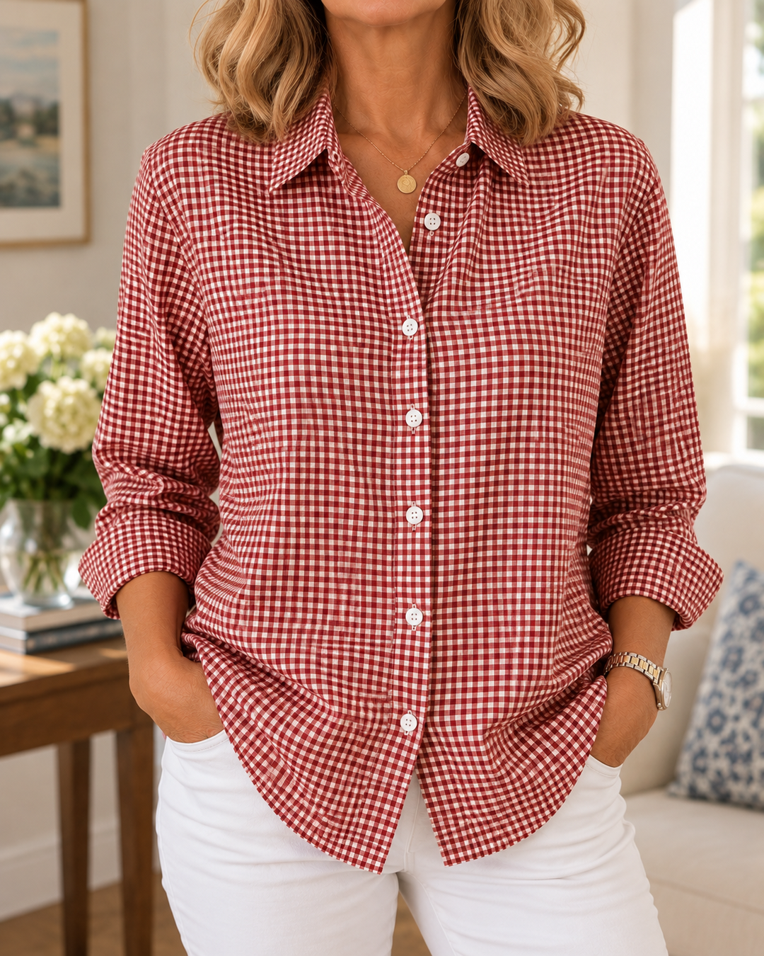 Colien - Chemise à Manches Longues en Vichy Avec Boutons