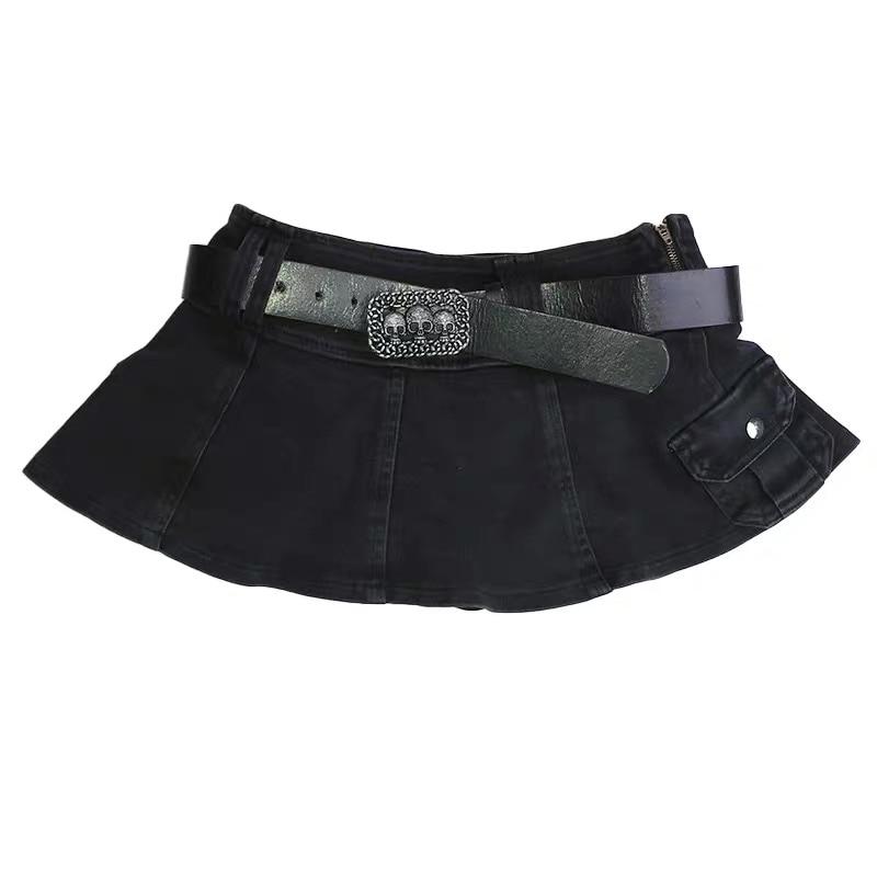 Linda - Mini-jupe en Jean Plissée Avec Ceinture