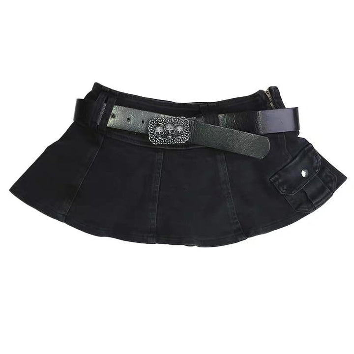 Linda - Mini-jupe en Jean Plissée Avec Ceinture