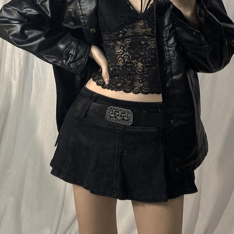 Linda - Mini-jupe en Jean Plissée Avec Ceinture