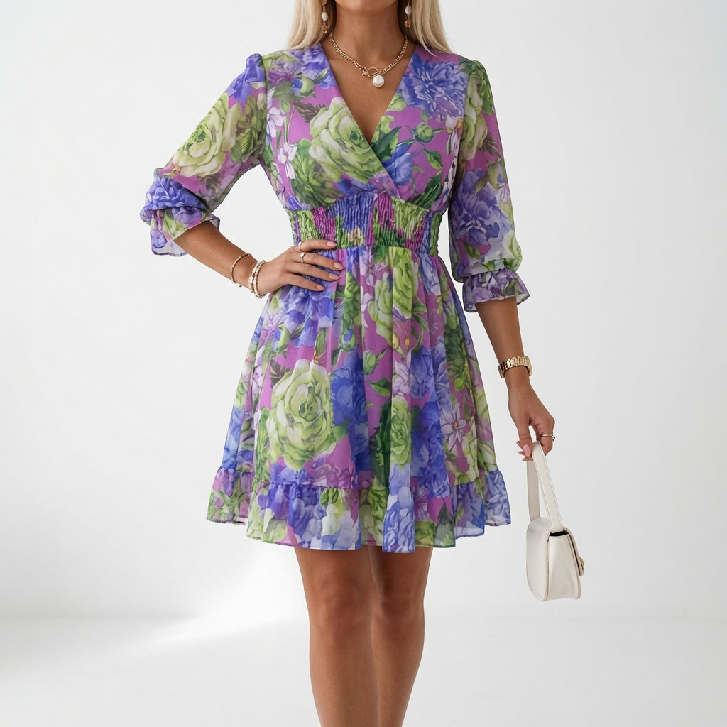 Shilaa - Mini-Robe À Fleurs Avec Taille Froncée