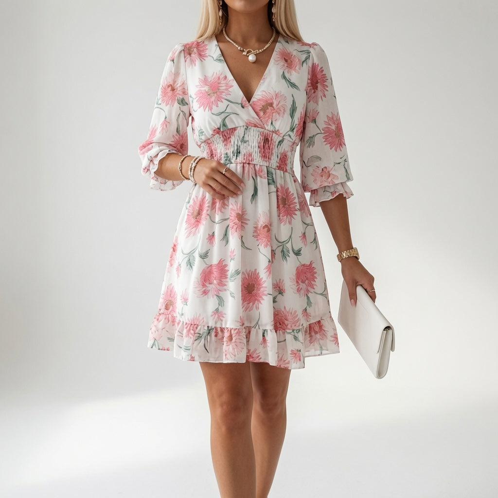 Shilaa - Mini-Robe À Fleurs Avec Taille Froncée