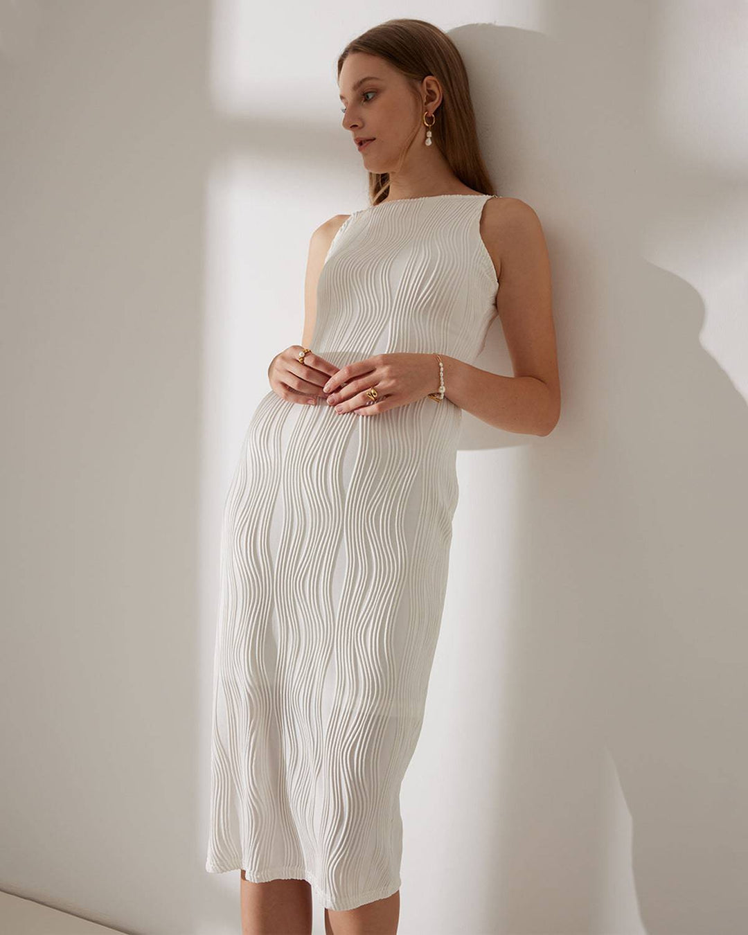 Simonen - Robe MIDI Sans Manches Vague de Perles