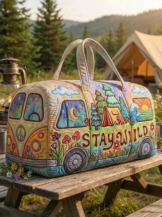 RetroBloom - Sac de Voyage Matelassé à Imprimé « Camping Car Vintage »