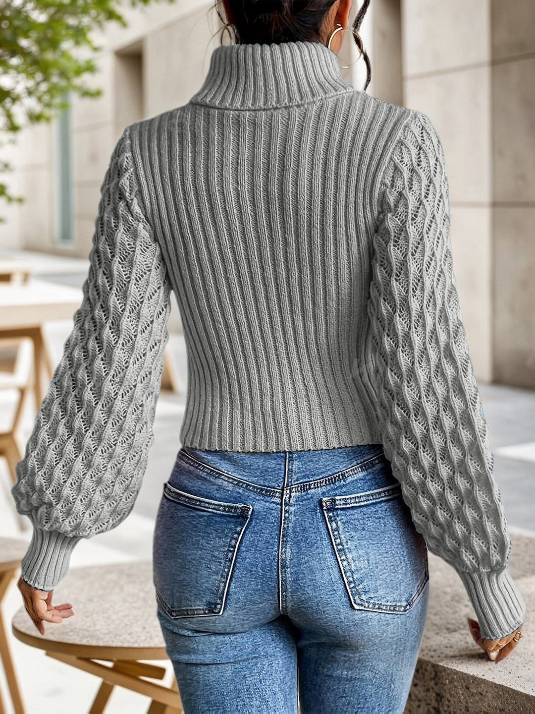 Bibiane - Pull en Maille Décontracté À Col Roulé Ajouré