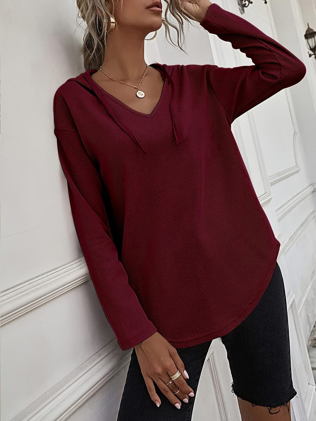 Seonie - Manches Longues Sweat À Capuche À Col en V