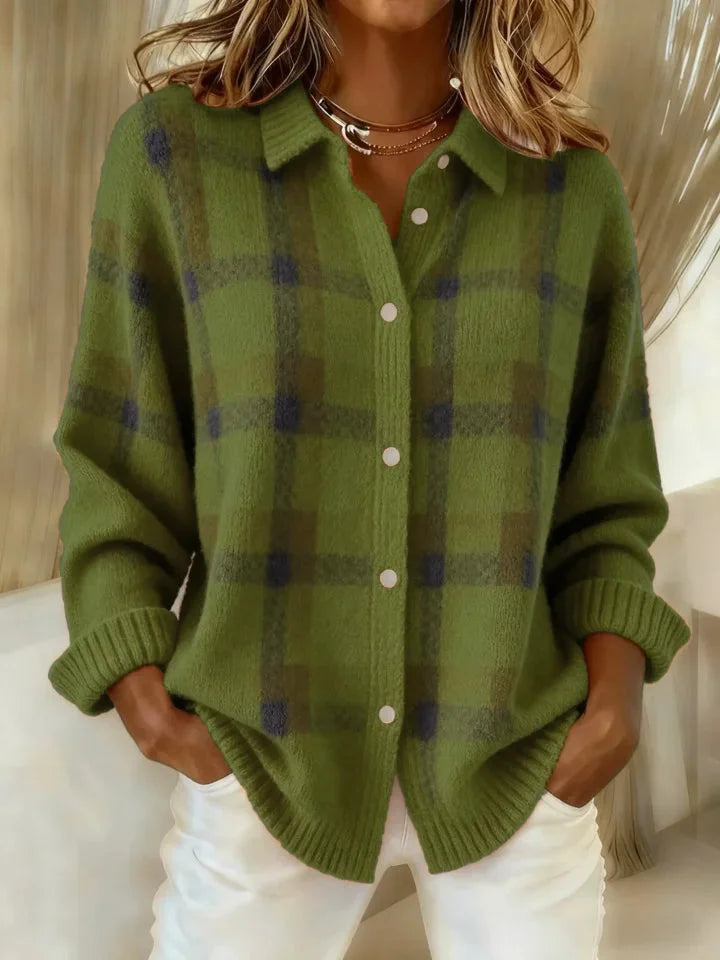 Anny - Pull Décontracté en Maille à Carreaux Avec Boutons