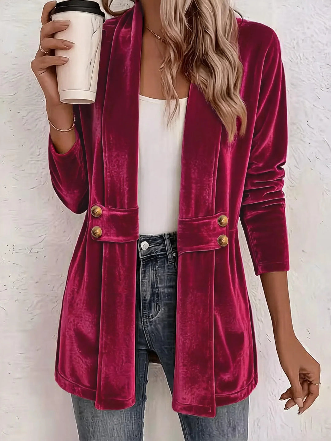Sdenia - Blazer Long en Velours À Devant Ouvert