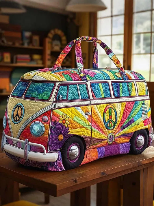 RetroBloom - Sac de Voyage Matelassé à Imprimé « Camping Car Vintage »