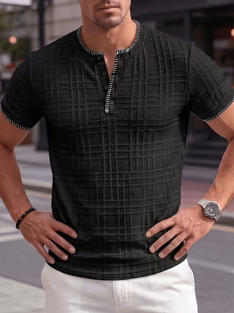 Layton - T-chemise Henley à Manches Courtes Texturé