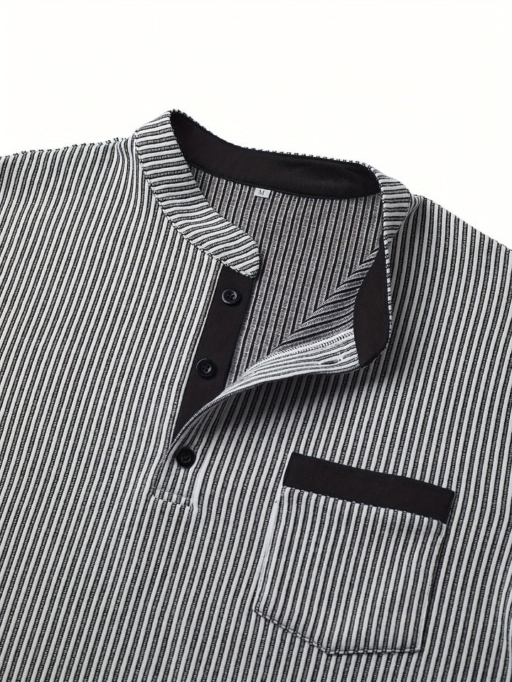 Deegan - Chemise Henley À Manches Longues Et Col Rayé Texturé